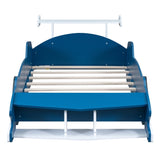 ZNTS Twin Size Race Car-Shaped Platform Bed with Wheels,Blue WF311965AAC