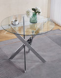Dining Table with cross metal leg and tempered glass,Modern Space Saving Kitchen Table for Living 36989870