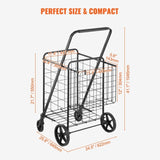Folding Shopping Cart, Jumbo Grocery Cart with Double Baskets, 360&deg Swivel Wheels, Heavy Duty W2181P365208
