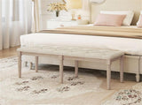 Beige 47.5" Rubber Wood Upholstered Bench with Button-Tufted Seat, 440 lbs Capacity Retro Entryway 60312147