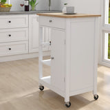 ZNTS Kitchen island rolling trolley cart with Adjustable Shelves and towel rack rubber wood table top 21036023