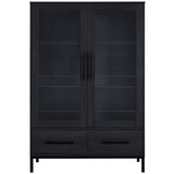 60'' Tall Display with Tempered Glass Door, LED Lighting, Two Drawers, Modern Style Storage N845P261801B