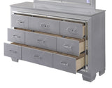 1pc Modern Nine Drawer Dresser Mirror Accents Chrome Hardware Faux Crystal Accent Silver B2741P326189