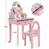 Kids Vanity Table and Chair Set with 7pcs Pretend Play Makeup Toys, Girls Vanity with Mirror & 78723628