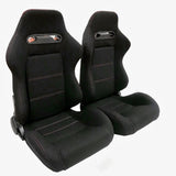 2pcs Left Right Reclinable Sports Bucket Racing Seats Red Stitch Black Cloth 01924813