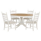 ZNTS 5-Piece Retro Functional Table Set Wood Round Extendable Table and 4 Upholstered 20943038