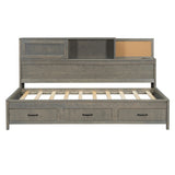 Twin Size Wooden Daybed with 3 Storage Drawers, Upper Soft Board, shelf, and a set of Sockets and N708P263524E