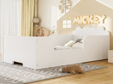 Toddler Floor Bed Frame, Cot Bed for Boys and Girls Ages 3-6, Bear Shape Toddler Bed, White W1580P373252