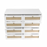 White Color 8 Drawers Chest of Drawers with Rattan Drawer Face Golden Legs and Handles W2139142764