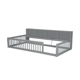 Wood Twin XL Size Floor Bed with Storage Cabinets and USB Ports, Gray N709P205811E