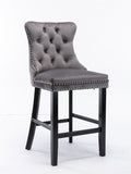 Contemporary Velvet Upholstered Barstools with Button Tufted Decoration and Wooden Legs, and Chrome W1143P177251