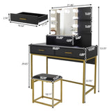 ZNTS Large Vanity Set with 10 LED Bulbs, Makeup Table with Cushioned Stool, 3 Storage Shelves 2 Drawers, 57821782