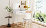 43.3" Classic Wood Makeup Vanity Set with Flip-top Mirror and Stool, Dressing Table with Three WF305498AAK