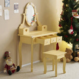 Kids Vanity Set with Mirror and Lights and Stool, 5 Storage Drawers, Pretend Play Princess Makeup 00124884