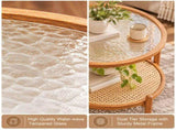2-Tier Oval Coffee Table, Water Ripple Glass Top, PE Rattan & Iron Frame, 20594720