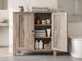 Washed Grey MDF Bathroom Tall Cabinet with Melamine Finish, Double Doors, 23.6*11.8*31.5in 08862214