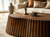 31.5" Scalloped Coffee Table, Fluted Wood Coffee Table with Wood Veneer Top and Solid Pine Slat W3158P537756