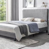 Queen Size Upholstered Platform Bed Frame ,Wood Slat Support, Easy Assembly,Grey W311110547