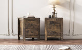 Farmhouse Wooden Nightstand Set of 2 with Retro Design, Wood Side Table with Storage Cabinet for N733P180456D