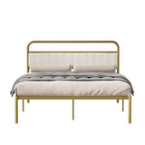 Metal Steel Platform Bed Frame with Upholstered Headboard cushion - Gold W2992P233415