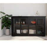 Kitchen Storage Stand Cupboard With Glass Door-Black 69919750