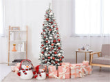 7.5ft Snow Flocked Pencil Christmas Tree - 641 Branch Tips, 350 Warm LED Lights, PVCMetal 44605687