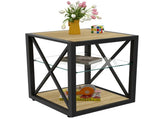 1 piece Modern End Table Nightstand for Bedroom & Living Room, Tempered Glass&Natural Wood MDF Top , W241P246914