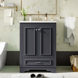 24'' Bathroom Vanity with Ceramic Sink Combo, Modern Freestanding Storage Cabinet with Silver N710P194893C