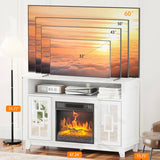 Modern White Embossed Fireplace Media Console, Twin Mirror Doors for 18" Fireplace Insert 70968355