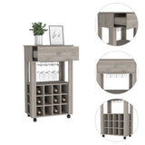 Memphis Bar Cart, Twelve Built-in Wine Rack, Four Legs, One Open Shelf -Light Gray B20092097