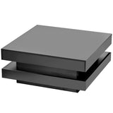 ON-TREND High Gloss Minimalist Design with LED Lights, 2-Tier Square Coffee Table, Center Table for WF295997AAB