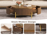 Modern Round Coffee Table with 2 large Drawers Storage Accent Table, Brown, 31.5" N735P338995D