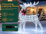 33" x 12" x 53" Lighted Christmas Reindeer Decoration, 120 Cold LED Lights Glitter Antlers with Red 38457787