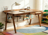 Solid Wood Writing Desk, Home Office Desk for Small Spaces, Mid Century Modern Desks with 2 Drawers 56061304