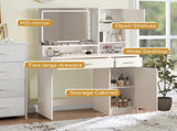 Vanity Desk with Mirror and LED Light Strip,Dressing Table with Large Drawer, 3 Level Storage W2386P233325