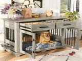 44.48" Large Dog Crate Furniture, Indoor Wooden Dog Kennel End Table with 2 Storage Drawers and 95356075