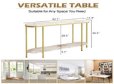 2-Tier Oval Console Table, White Faux Marble Top with Gold Metal Frame, Modern 81910274