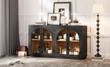 TREXM 4-Door Large Storage Sideboard Buffet Cabinet with Glass Doors, Arched Cabinet with Adjustable N715P290642B