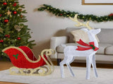 5ft Lighted Christmas Reindeer & Sleigh Outdoor Yard Decoration Set with LED Lights, Red & White 85467541