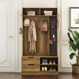 Hall Tree with 6 Hooks,Coat Hanger, Entryway Bench, Storage Bench,for Entrance, Hallwa,brown W1321P190219