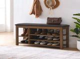A height-adjustable long shoe-changing bench,made of natural rubberwood,comes with a comfortable W487P289973