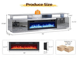 Silver Fireplace TV Stand, 177.8*35*60.5cm, Particle Board with Mirror Paper Veneer, Double Door, 20709982