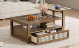 ZNTS U-Can Modern Coffee Table, Coffee Table with 1 Storage Shelf, 2 Tabletops and 1 Rattan Drawer For N724P232190D