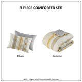 3 Piece Cotton Comforter Set Gray/Yellow Full/Queen B035128785
