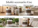 Outdoor Light Gray & Brown Retro Woven Rope & Fan-Base MGO Side Table End Table for Home, Office, N765P382573W