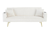 The straight-row white corduroy sofa with throw pillows, featuring a minimalist style, is suitable W1658P252026
