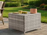 Outdoor PE Wicker Side Table with Storage, Patio Rattan End Table Square 36043080