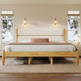 King Size Solid Wood Bed Frame With Fleece Upholstered Headboard, Ivory N757P256241B