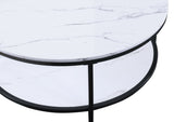 ZNTS 1pc Modern Round Faux Marble Coffee Table with Storage Shelf Black Finish Living Room Wooden B011P245863