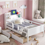 Wood Twin Size Platform Bed with Built-in LED Light, Multi-functional Headboard, Guardrail and 2 N709P243969K